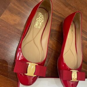 Salvatore Ferragamo Red Flats with Gold Accent